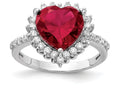 Cheryl M™ Sterling Silver 100-facet Synthetic Ruby and CZ Heart Ring
