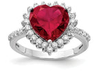 Cheryl M™ Sterling Silver 100-facet Synthetic Ruby and CZ Heart Ring
