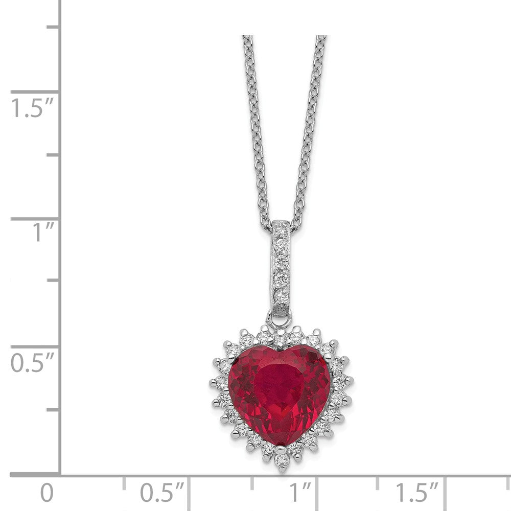 Cheryl M™ Sterling Silver Heart 100-facet Synthetic Ruby/CZ 18in Necklace
