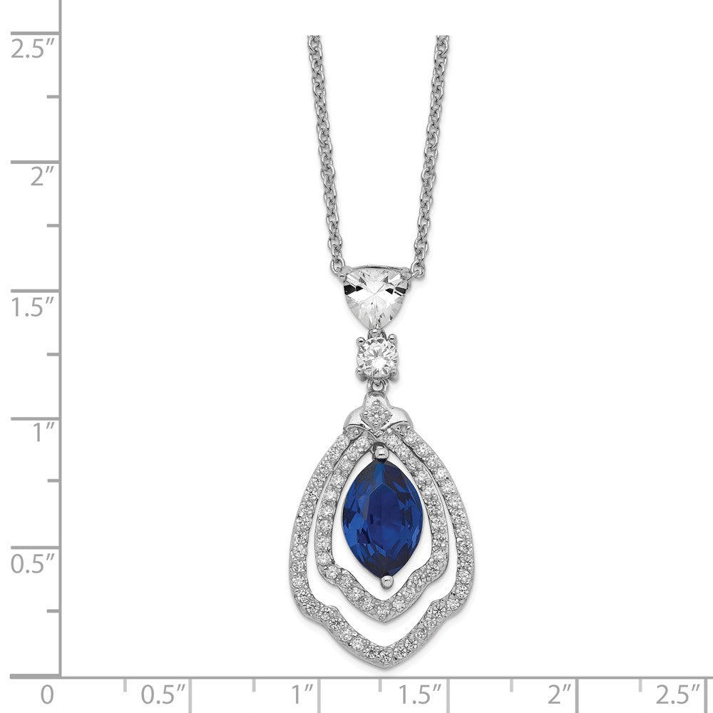Cheryl M™ Sterling Silver Marquise Synthetic Sapphire and CZ 18in Necklace