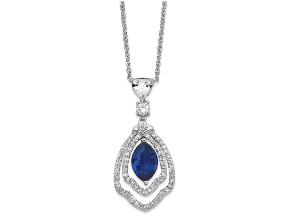 Cheryl M™ Sterling Silver Marquise Synthetic Sapphire and CZ 18in Necklace