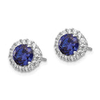 Cheryl M™ Sterling Silver Synthetic Sapphire and CZ Round Post Earrings