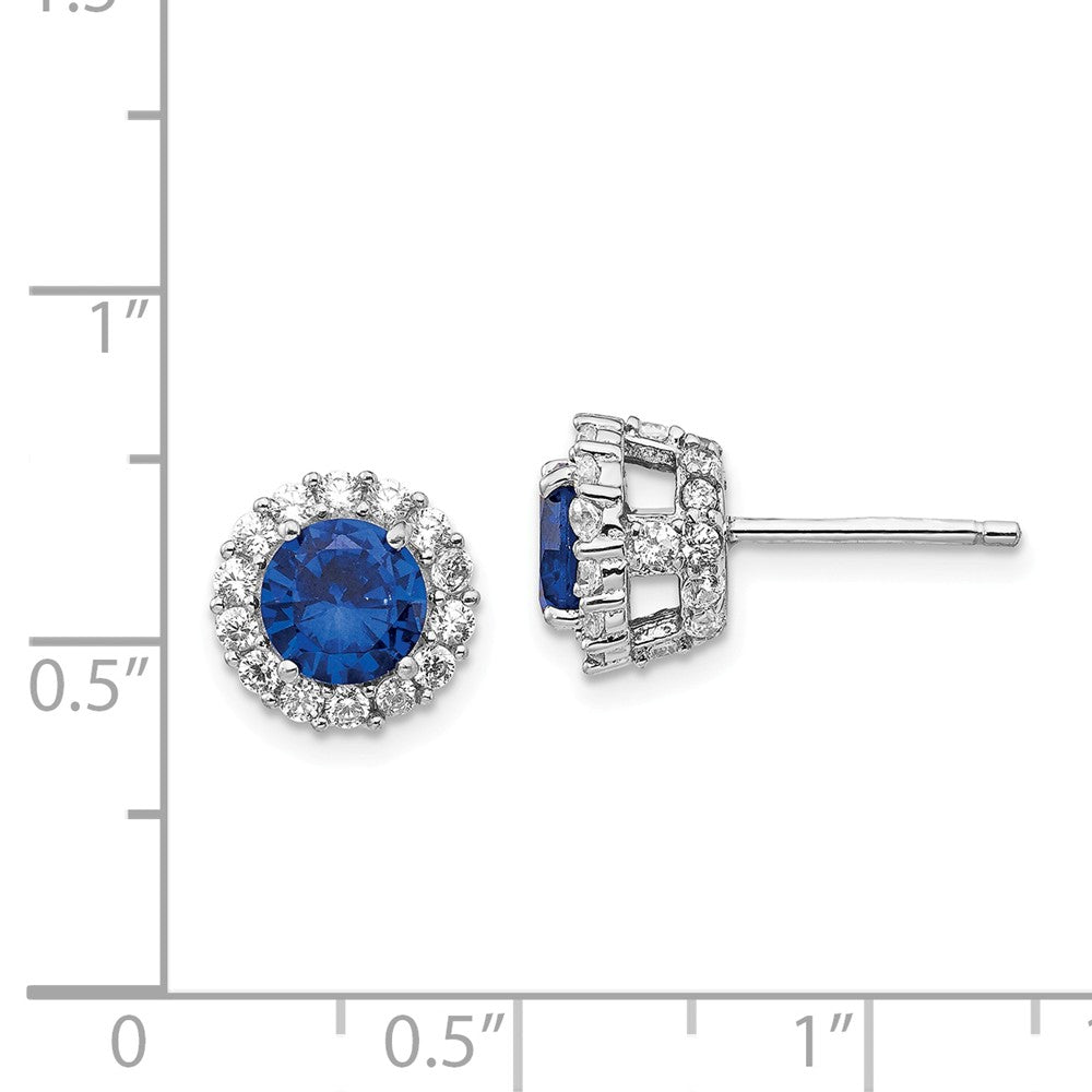 Cheryl M™ Sterling Silver Synthetic Sapphire and CZ Round Post Earrings