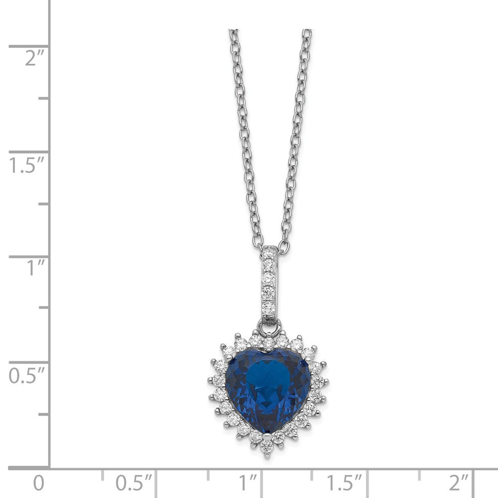 Cheryl M™ Sterling Silver Heart Synthetic Sapphire/CZ 18in Necklace