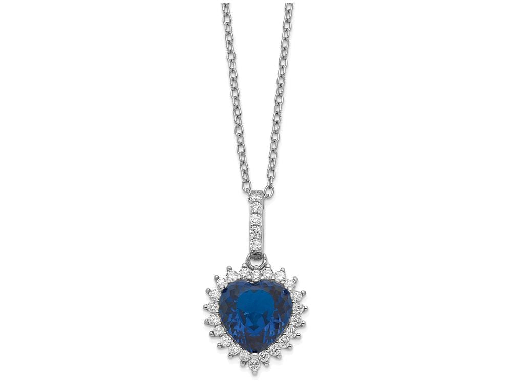 Cheryl M™ Sterling Silver Heart Synthetic Sapphire/CZ 18in Necklace