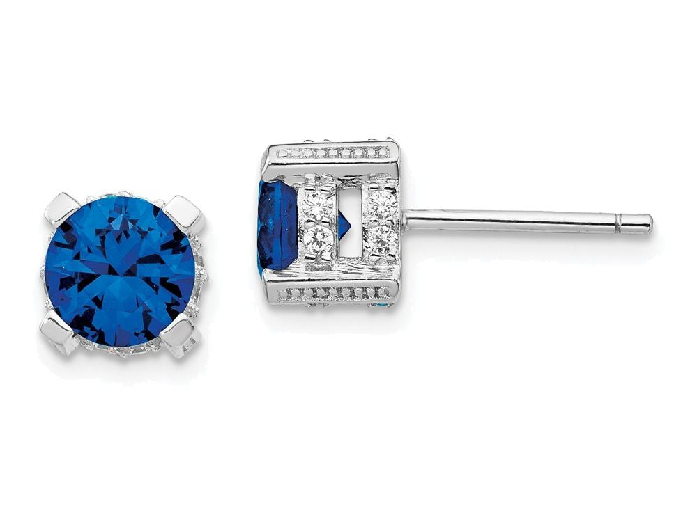 Cheryl M™ Sterling Silver 6.5mm Synthetic Sapphire and CZ Stud Earrings