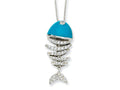 Cheryl M™ Sterling Silver Simulated Turquoise Enameled CZ Fish 18in Necklace