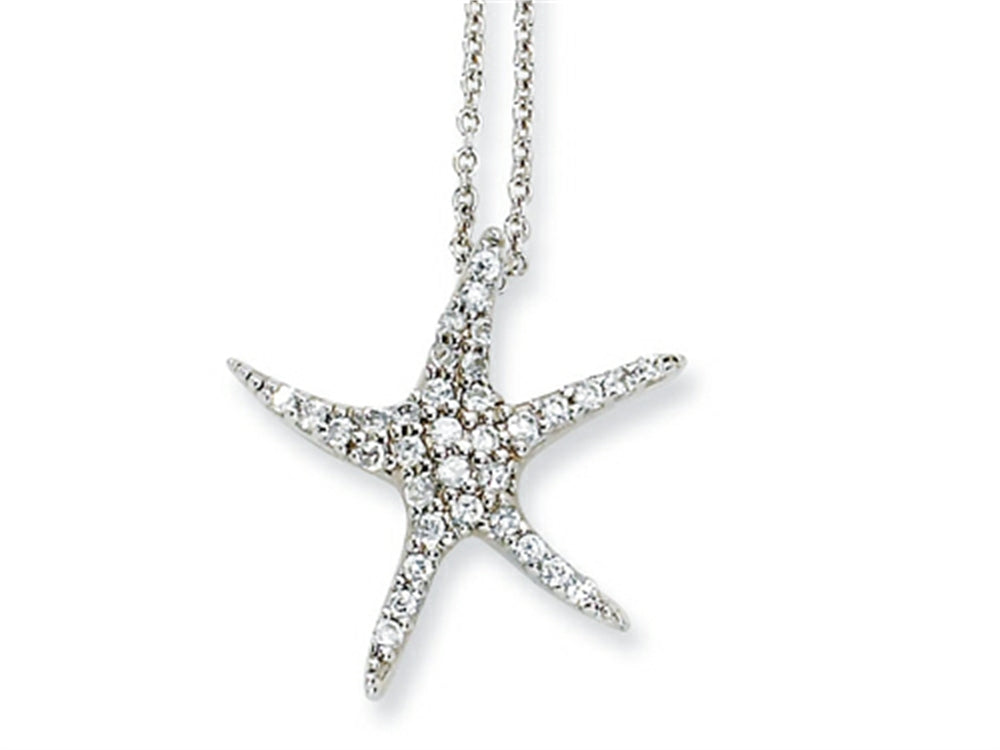 Cheryl M™ Sterling Silver CZ Starfish 18in Necklace