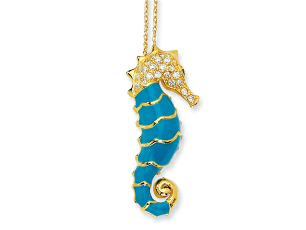 Cheryl M™ Gold Plated Sterling Silver Enameled CZ Seahorse 18in Necklace