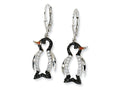 Cheryl M™ Sterling Silver Enameled Black and White CZ Penguin Leverback Earrings