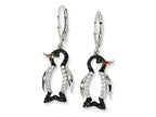 Cheryl M™ Sterling Silver Enameled Black and White CZ Penguin Leverback Earrings