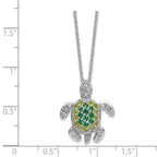 Cheryl M™ Sterling Silver Simulated Peridot/Simulated Emerald/CZ Turtle 18in Necklace