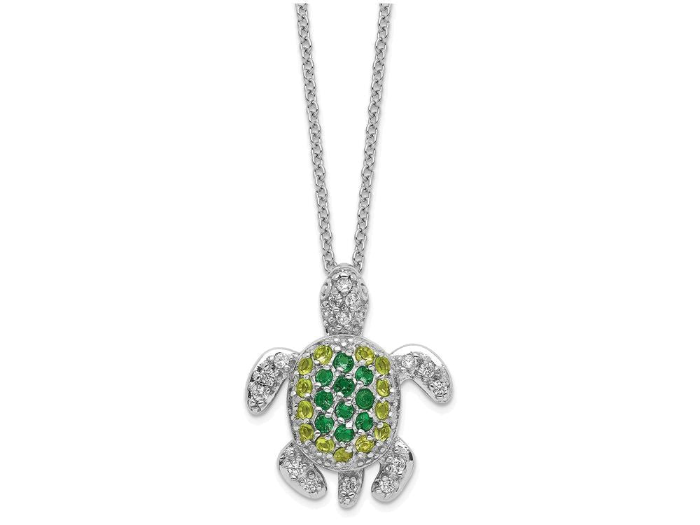 Cheryl M™ Sterling Silver Simulated Peridot/Simulated Emerald/CZ Turtle 18in Necklace