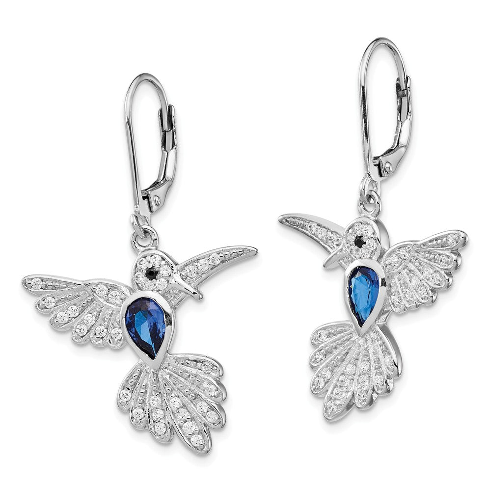 Cheryl M™ Sterling Silver Synthetic Sapphire Hummingbird Leverback Earrings