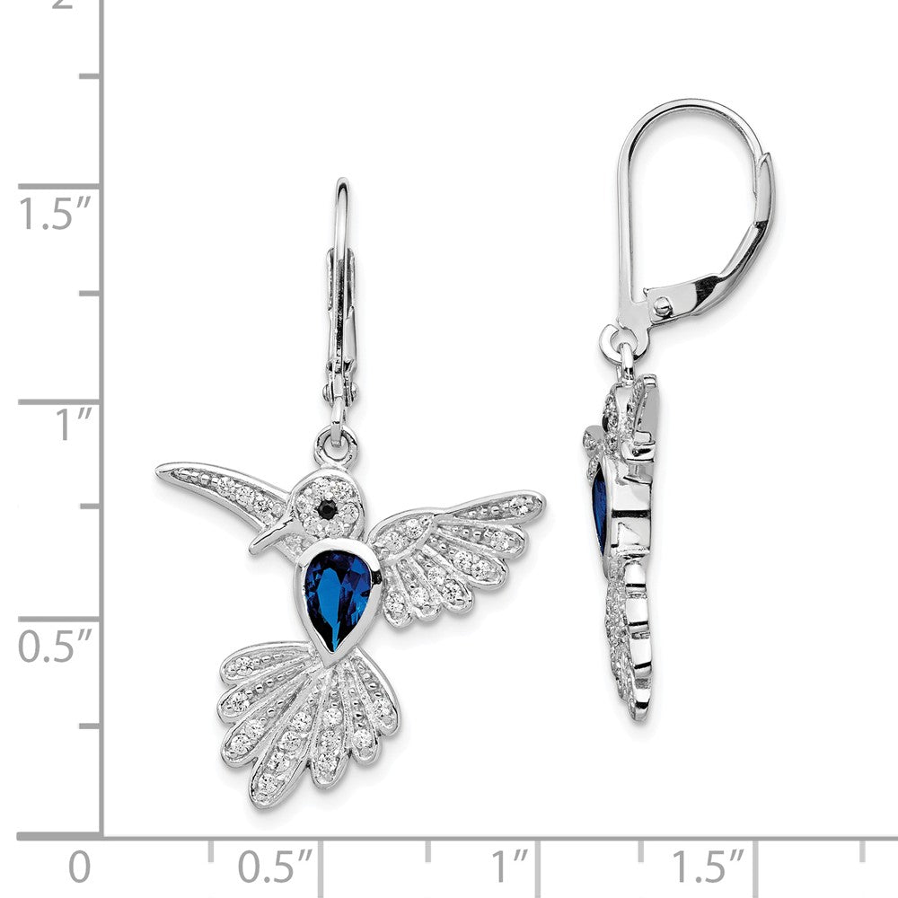 Cheryl M™ Sterling Silver Synthetic Sapphire Hummingbird Leverback Earrings