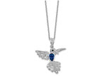 Cheryl M™ Sterling Silver CZ and Synthetic Sapphire Hummingbird 18in Necklace