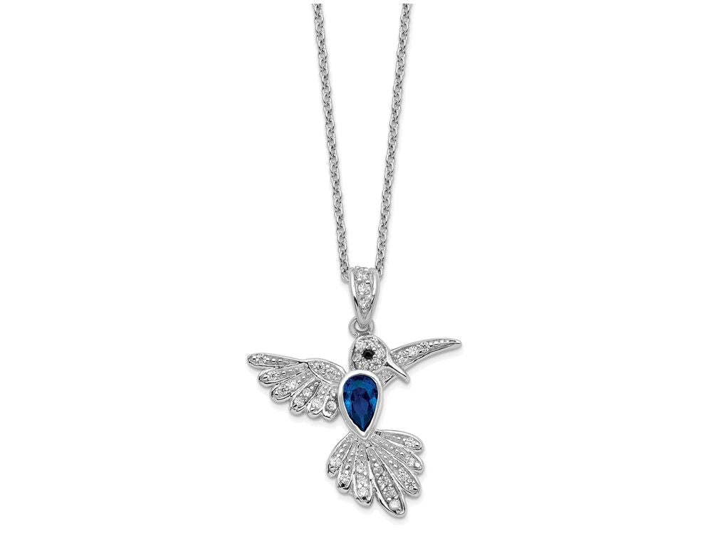 Cheryl M™ Sterling Silver CZ and Synthetic Sapphire Hummingbird 18in Necklace