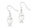 FJC Finejewelers Sterling Silver Bright Cut Cross W/fish Earrings