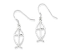 FJC Finejewelers Sterling Silver Bright Cut Cross W/fish Earrings