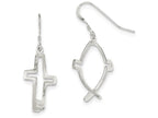 FJC Finejewelers Sterling Silver Cross Ichthus Dangle Earrings