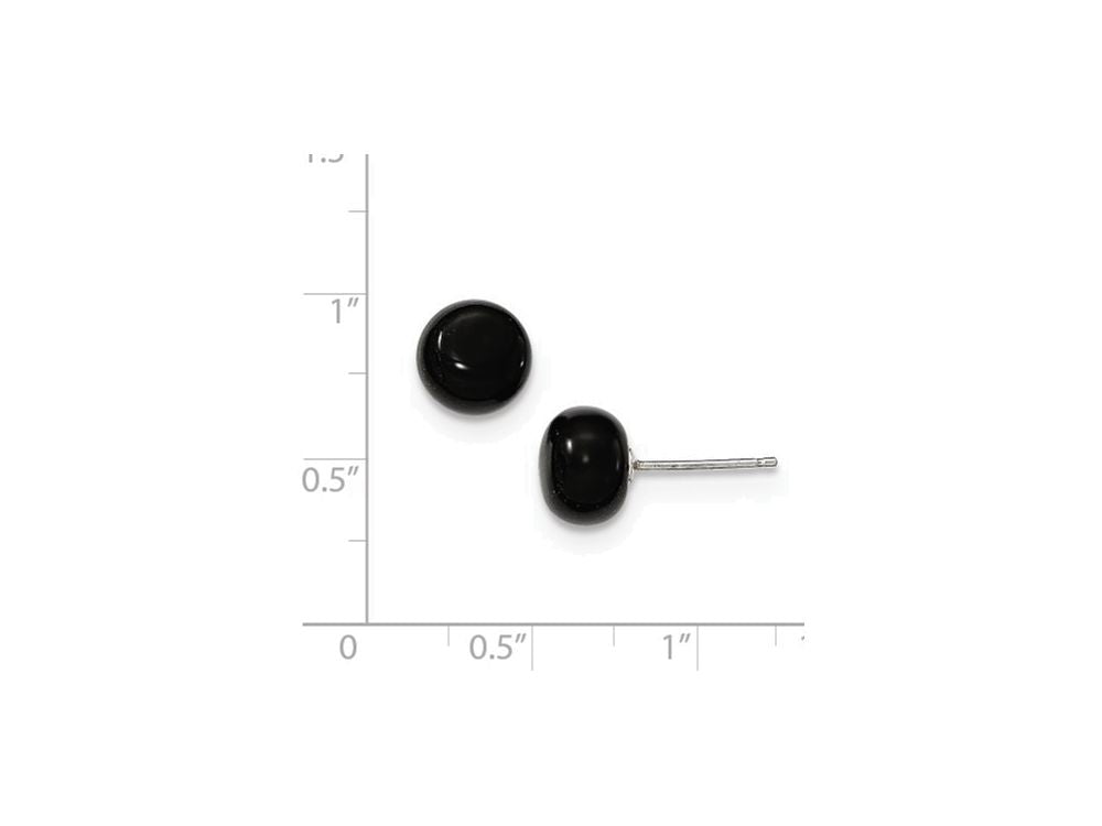 FJC Finejewelers Sterling Silver 8-8.5mm Button Black Agate Post Earrings