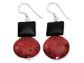 FJC Finejewelers Sterling Silver Black Agate and Red Coral Earrings
