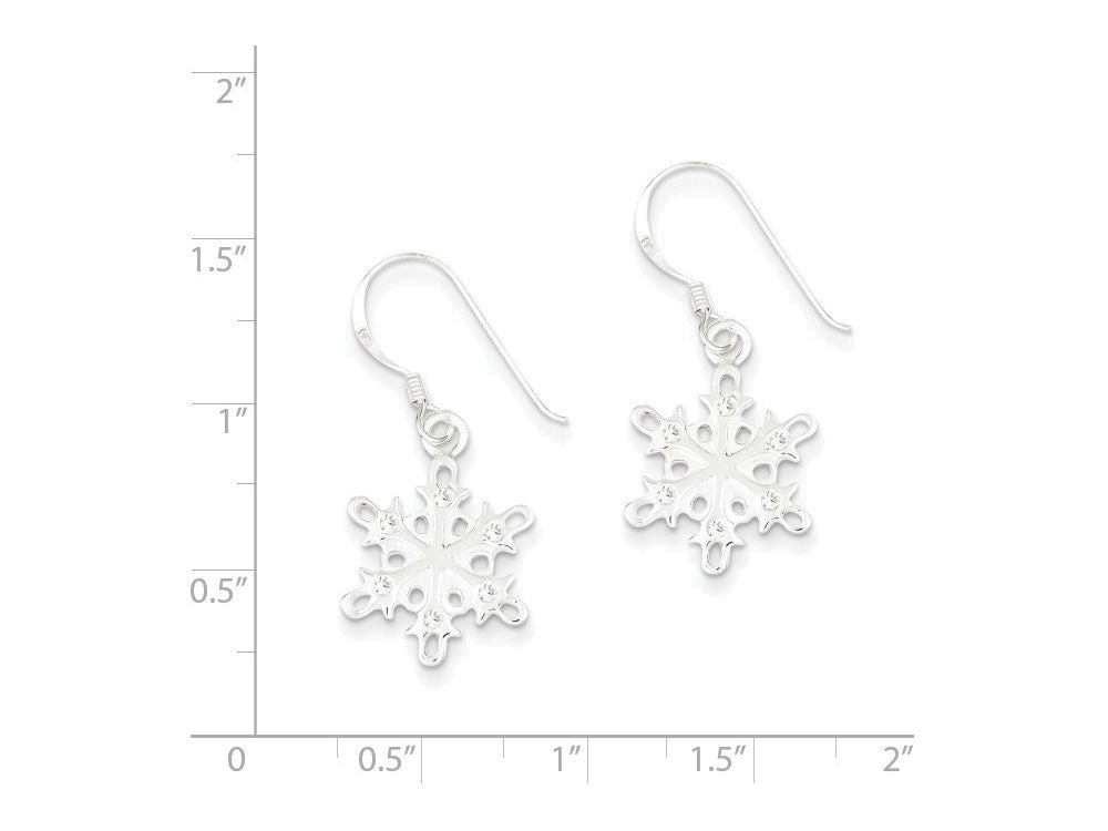 FJC Finejewelers Sterling Silver Polished and Satin Cubic Zirconia Snowflake Dangle Earrings
