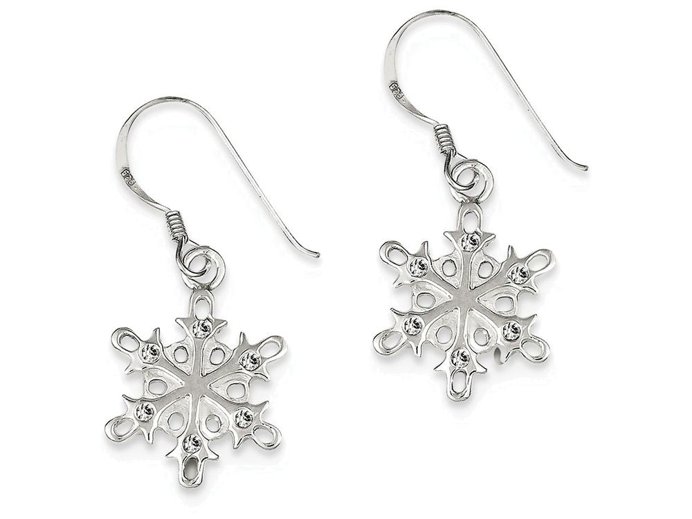 FJC Finejewelers Sterling Silver Polished and Satin Cubic Zirconia Snowflake Dangle Earrings