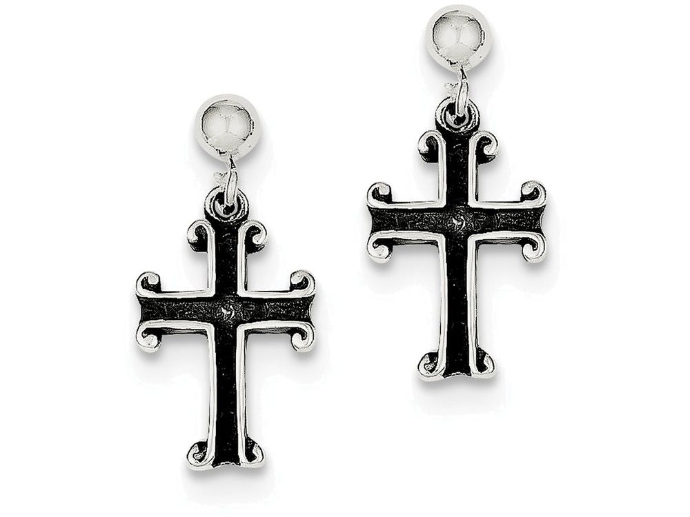 FJC Finejewelers Sterling Silver Antiqued Cross Post Earrings