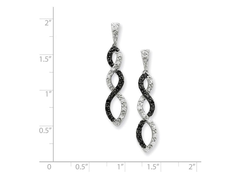 FJC Finejewelers Sterling Silver And Black Rhodium W/black And White Cubic Zirconia Twisted Post Earrings