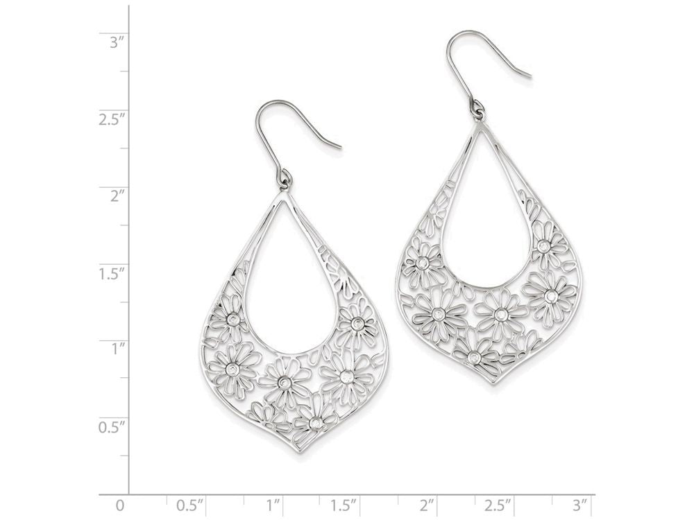 FJC Finejewelers Sterling Silver Flowers W/ Cubic Zirconia Teardrop Dangle Earrings