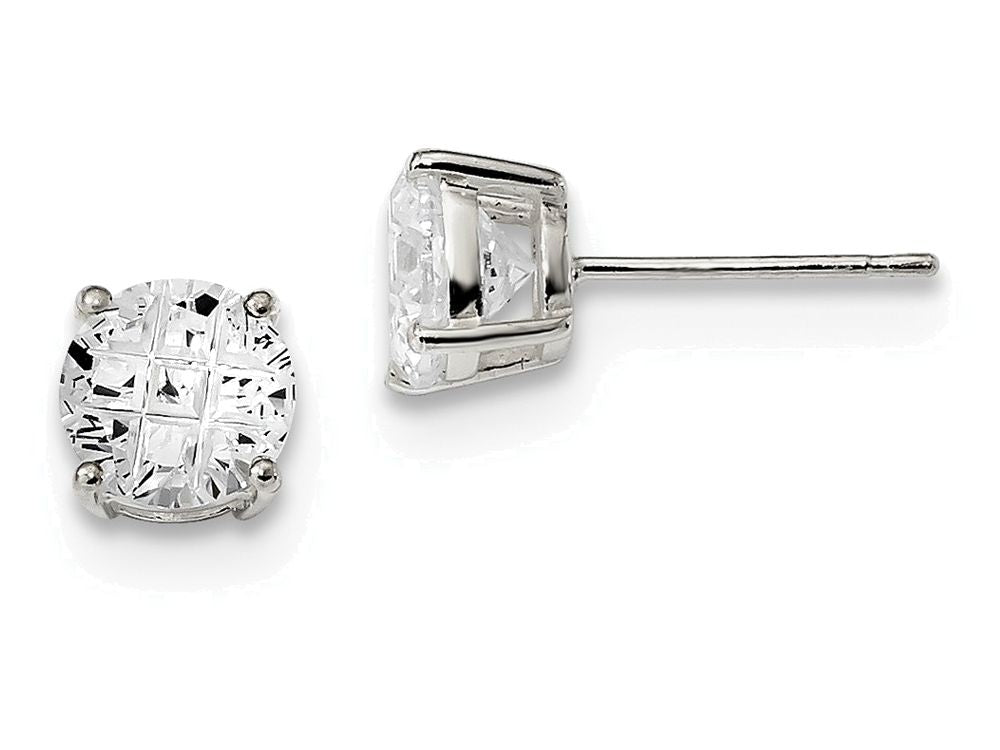 FJC Finejewelers Sterling Silver 7mm Round Basket Set Cubic Zirconia Stud Earrings