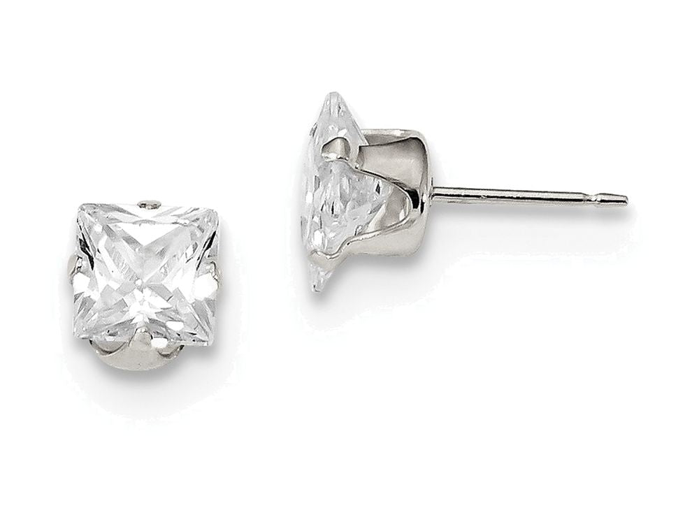 FJC Finejewelers Sterling Silver 6mm Square Cubic Zirconia 4 Prong Stud Earrings
