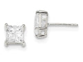 FJC Finejewelers Sterling Silver 7mm Square Cubic Zirconia Basket Set Stud Earrings