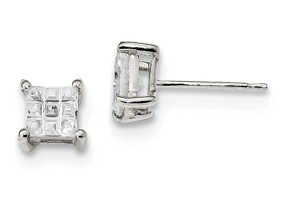 FJC Finejewelers Sterling Silver 5mm Square Cubic Zirconia Basket Set Stud Earrings