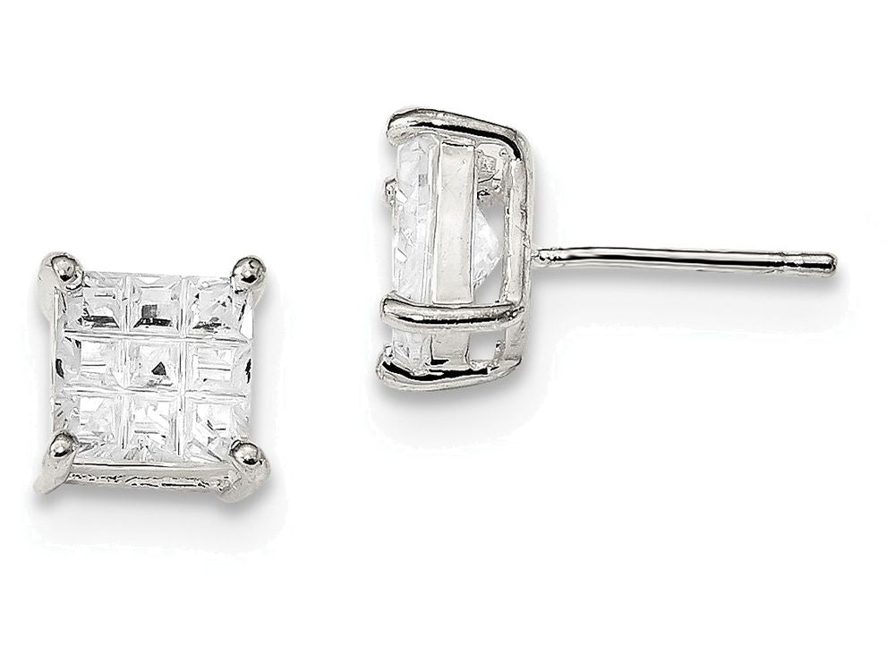 FJC Finejewelers Sterling Silver 7mm Square Cubic Zirconia Basket Set Stud Earrings