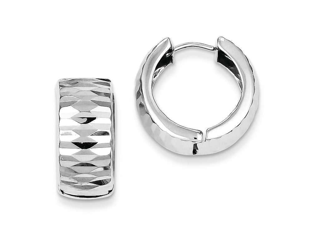 FJC Finejewelers Sterling Silver Rhodium Polished Bright Cut Hinged Hoop Earrings