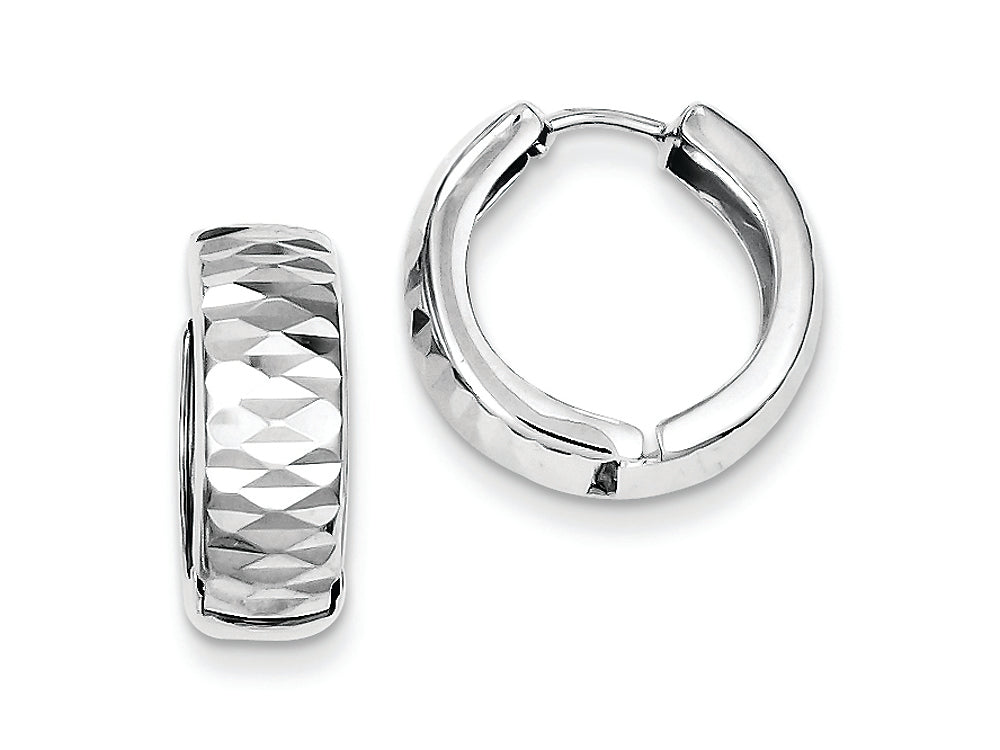 FJC Finejewelers Sterling Silver Rhodium Bright Cut Polished Hinged Hoop Earrings