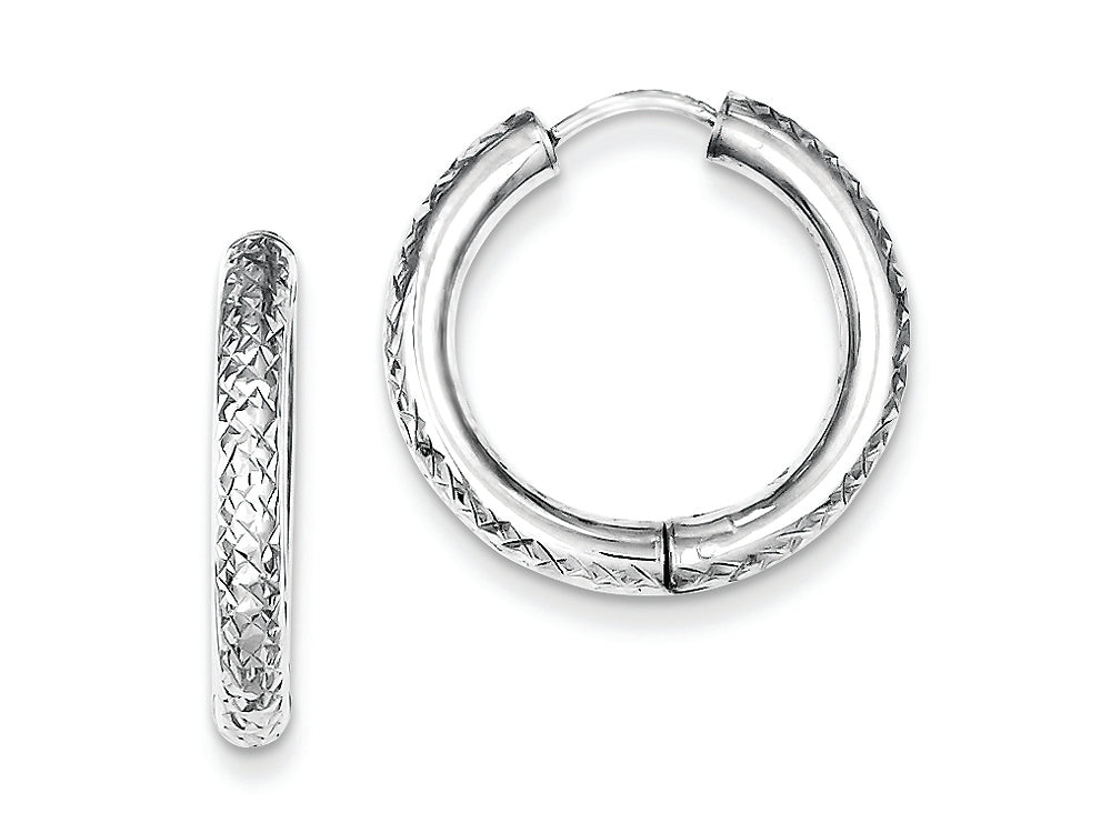 FJC Finejewelers Sterling Silver Rhodium Polished Bright Cut Hinged Hoop Earrings