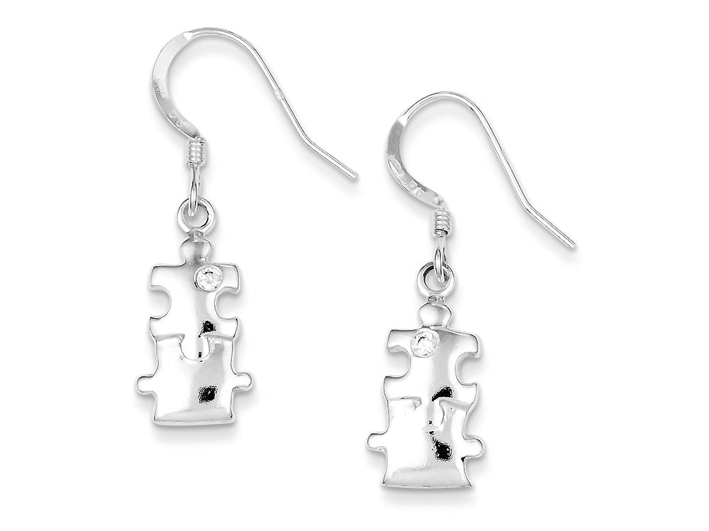 FJC Finejewelers Sterling Silver Polished Cubic Zirconia Puzzle Pieces Dangle Earrings