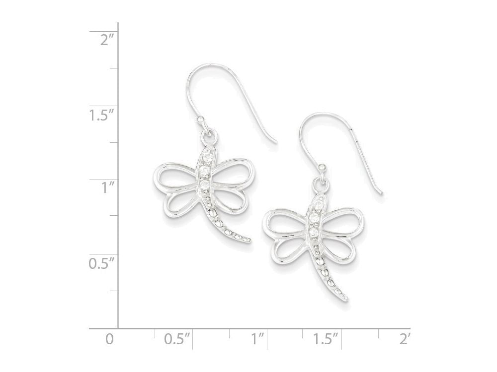 FJC Finejewelers Sterling Silver Cubic Zirconia Dragonfly Shepherd Hook Earrings