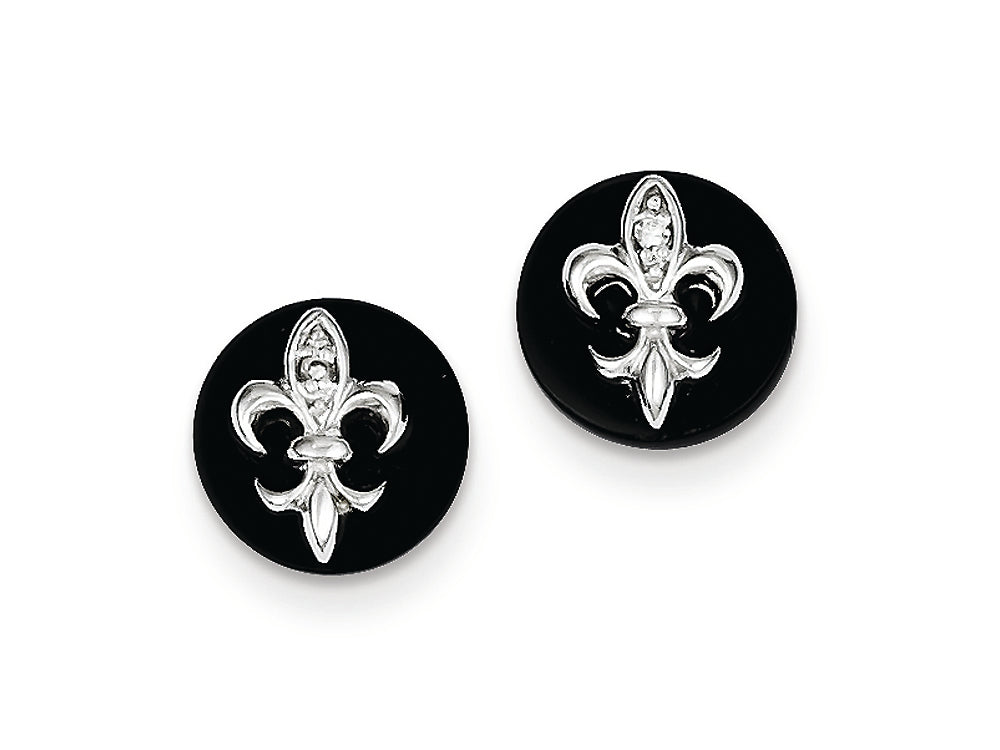 FJC Finejewelers Sterling Silver Cubic Zirconia Fleur De Lis On Onyx Circle Stud Earrings