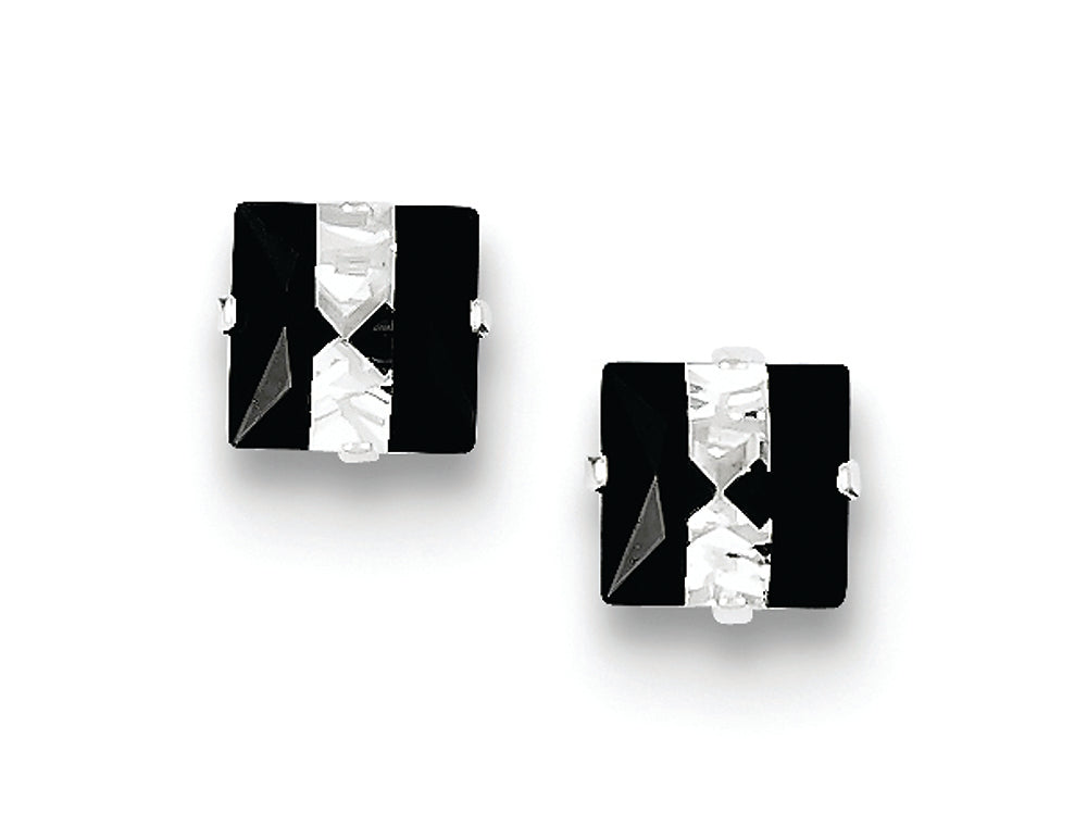 FJC Finejewelers Sterling Silver Black And White Colored Cubic Zirconia 6mm Square Post Earrings
