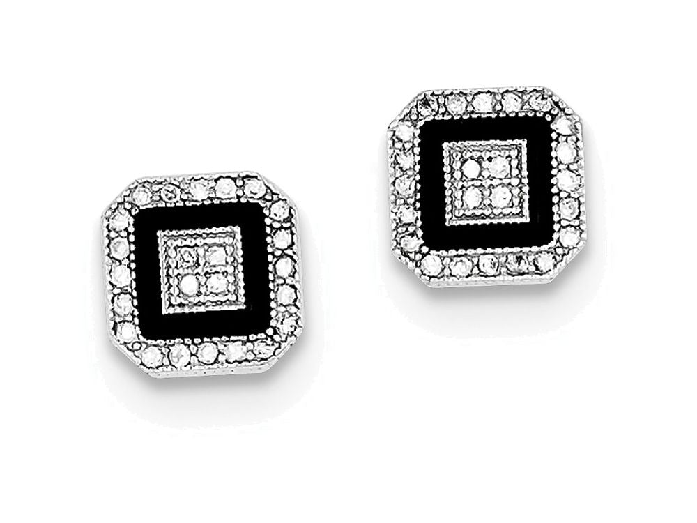 FJC Finejewelers Sterling Silver Cubic Zirconia Pave Black Enamel Square Post Earrings