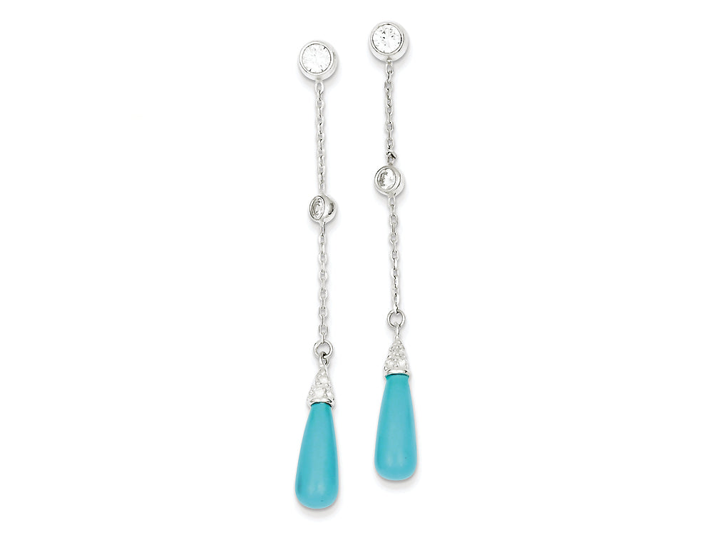 FJC Finejewelers Sterling Silver Turquoise Stone and Cubic Zirconia Post Dangle Earrings