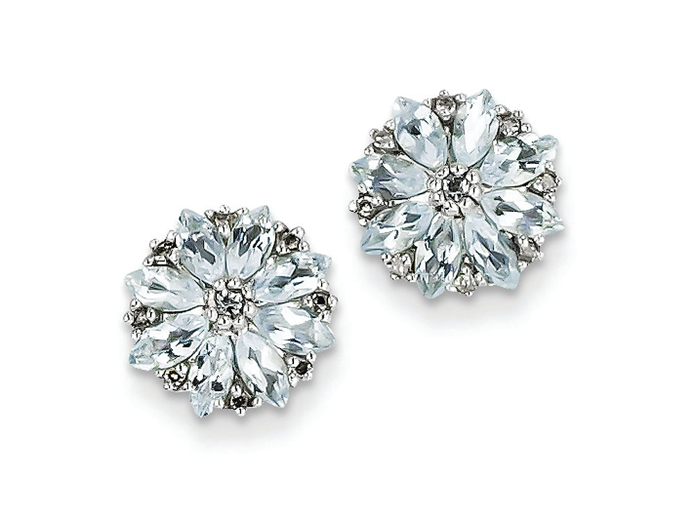 FJC Finejewelers Sterling Silver Diamond and Aquamarine Earrings