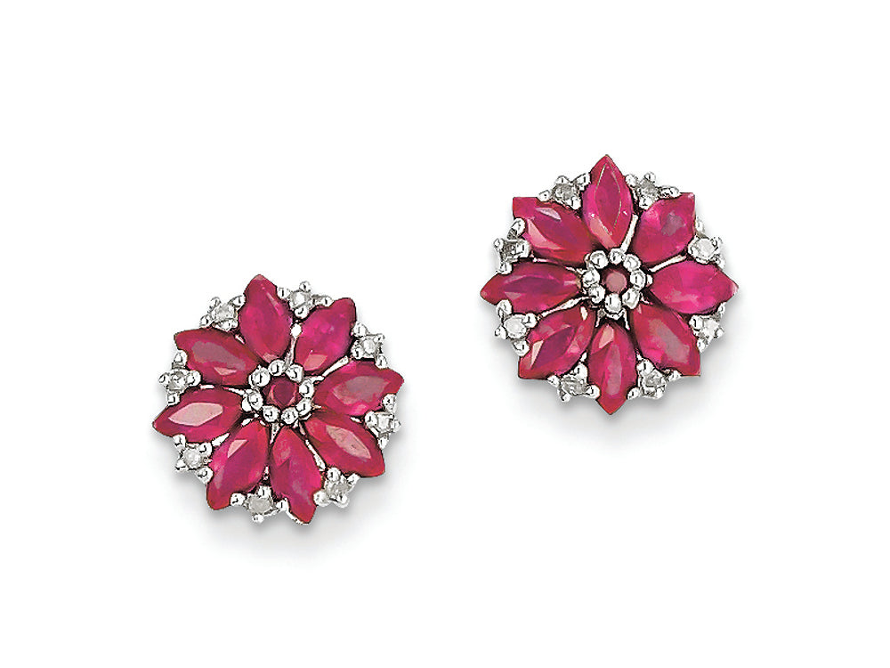 FJC Finejewelers Sterling Silver Diamond and African Ruby Earrings