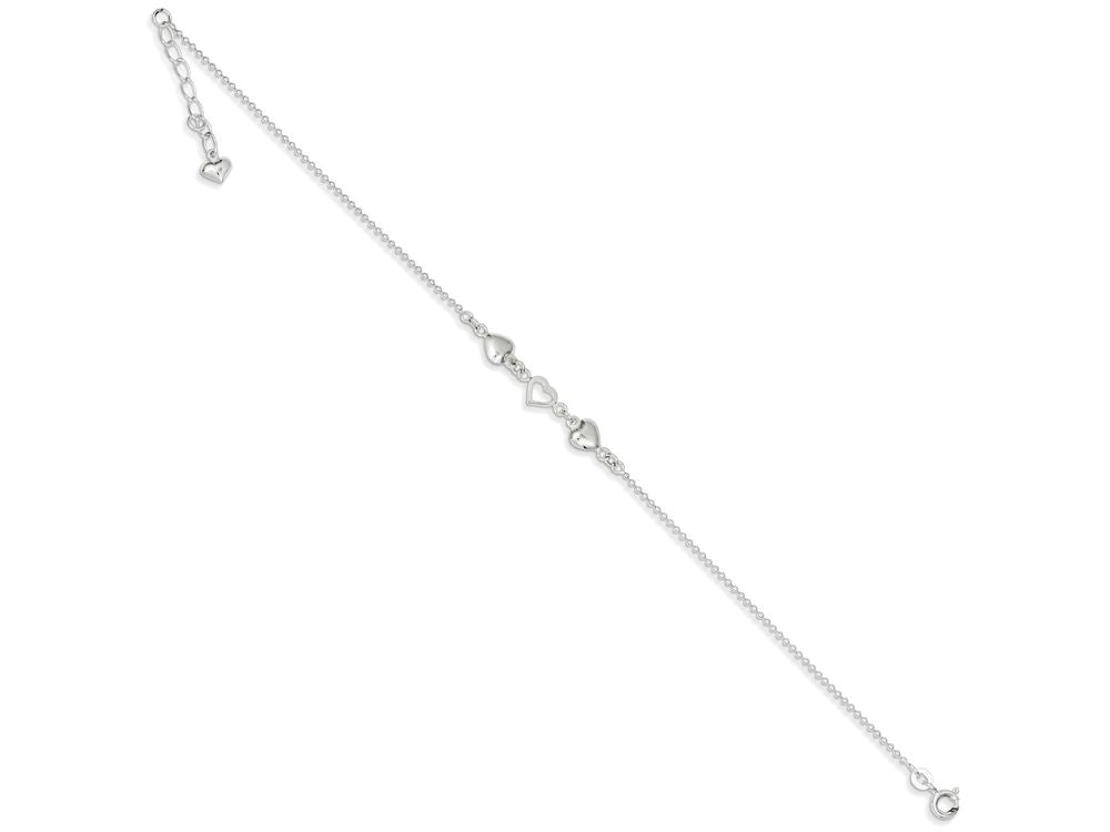 FJC Finejewelers Sterling Silver 10 inch Polished Hearts Anklet Adjustable To 9