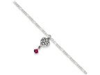 FJC Finejewelers Sterling Silver Antiqued Dark Pink Crystals Dangling Hearts Anklet