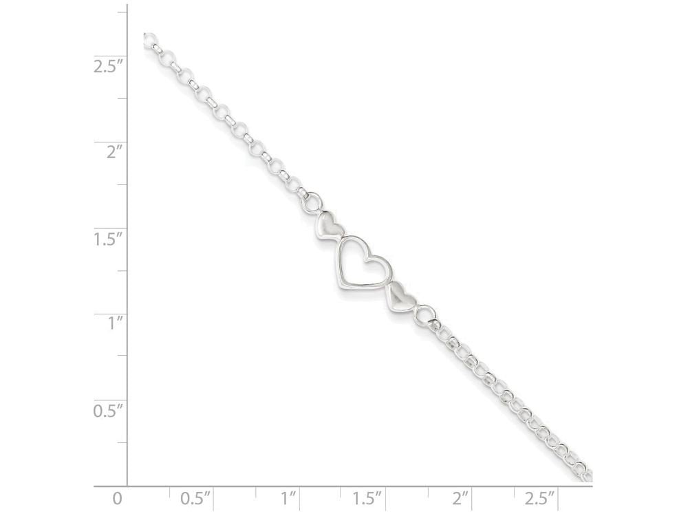 FJC Finejewelers Sterling Silver 10inch Polished Triple Heart Anklet